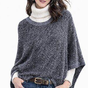 Brenda Beddome light knit triangle poncho, cotton, gray and black